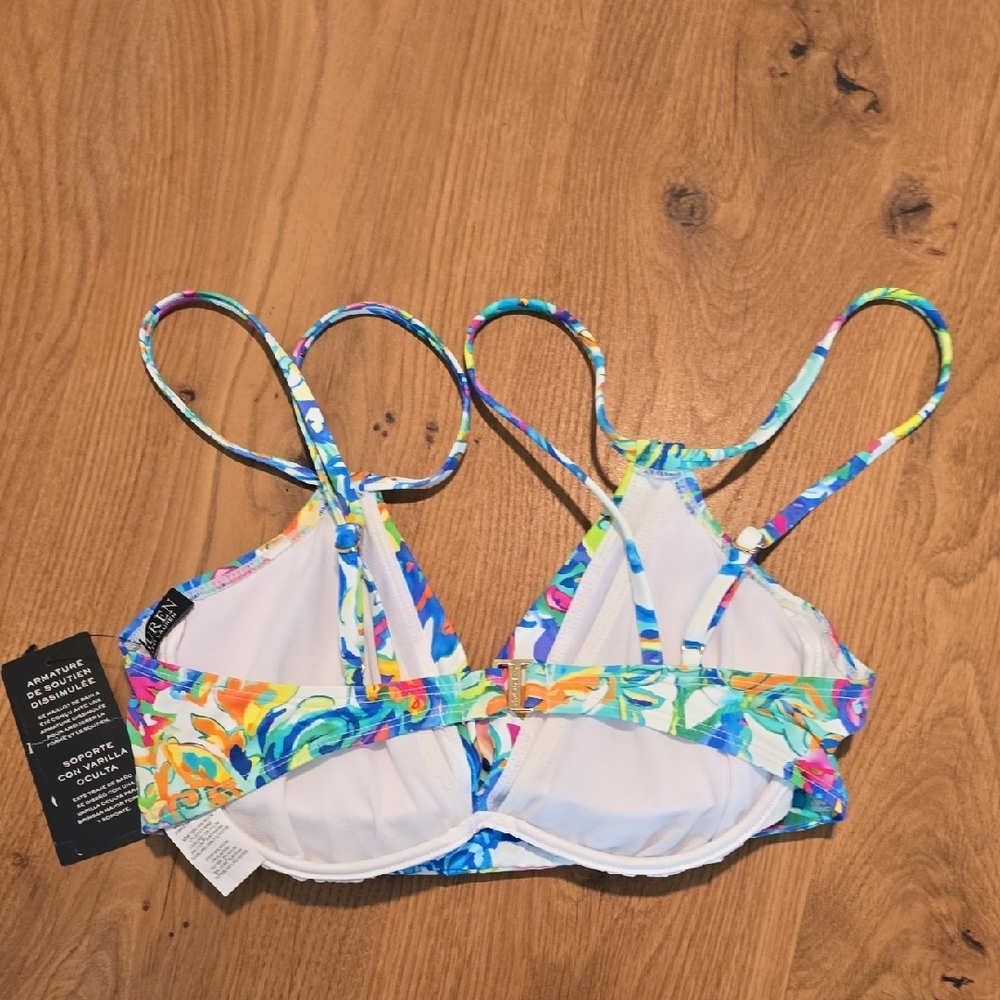 Lauren Ralph Lauren Blue Multi Floral Bikini Top Underwire Size 6 NWT Resort - Picture 5 of 9